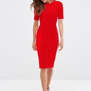 ASOS Vibrant Red Midi Bodycon Dress gorgeous Tall US 10